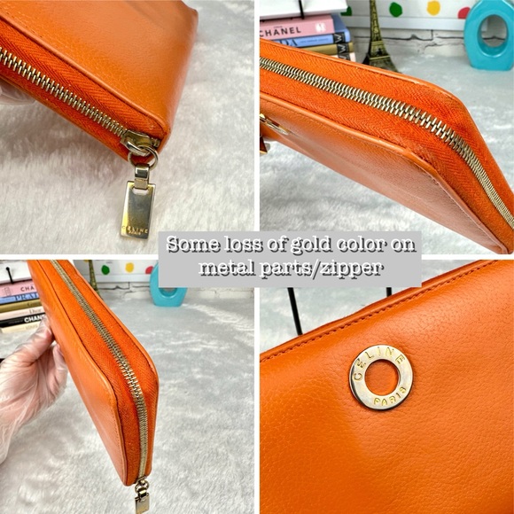 Celine Orange Leather long zippy wallet zip around wallet - Picture 4 of 16